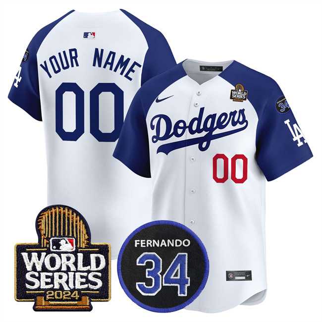 Mens Los Angeles Dodgers ACTIVE PLAYER Custom White Royal 2024 World Series With Fernando Memorial Patch Limited Stitched Baseball Jersey->customized mlb jersey->Custom Jersey